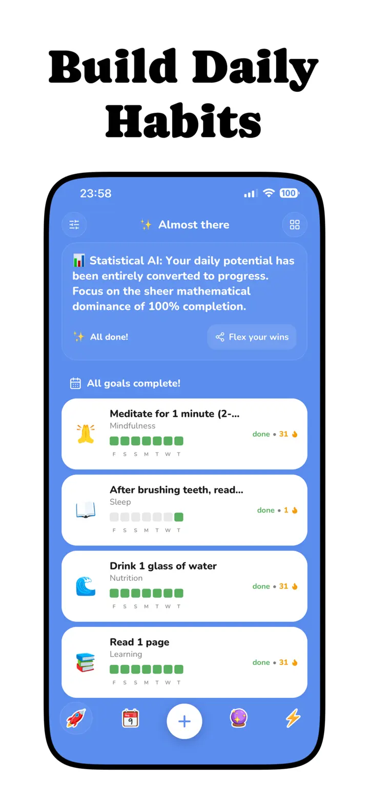 Daily habit dashboard with streaks in Atomic Strides habit tracker