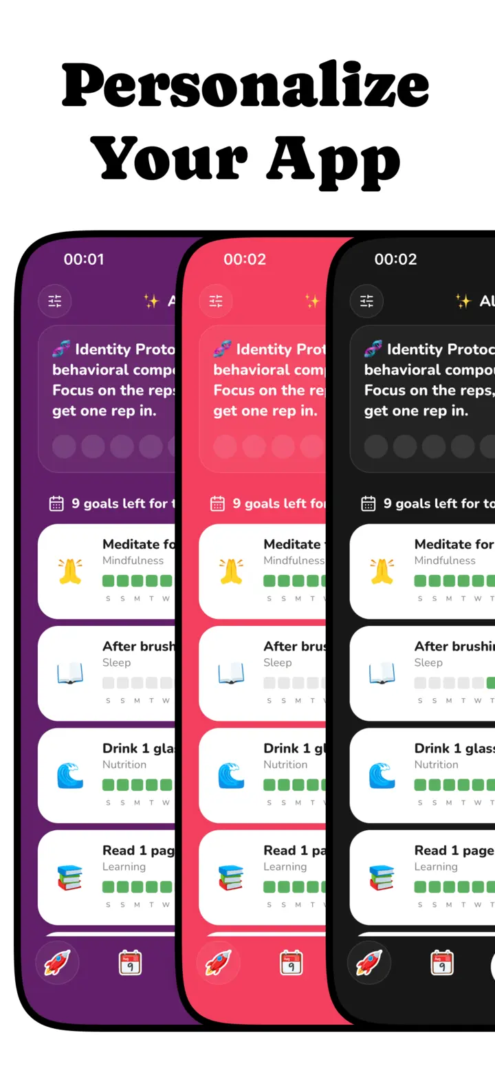 Personalize the habit tracker with color themes and dark mode